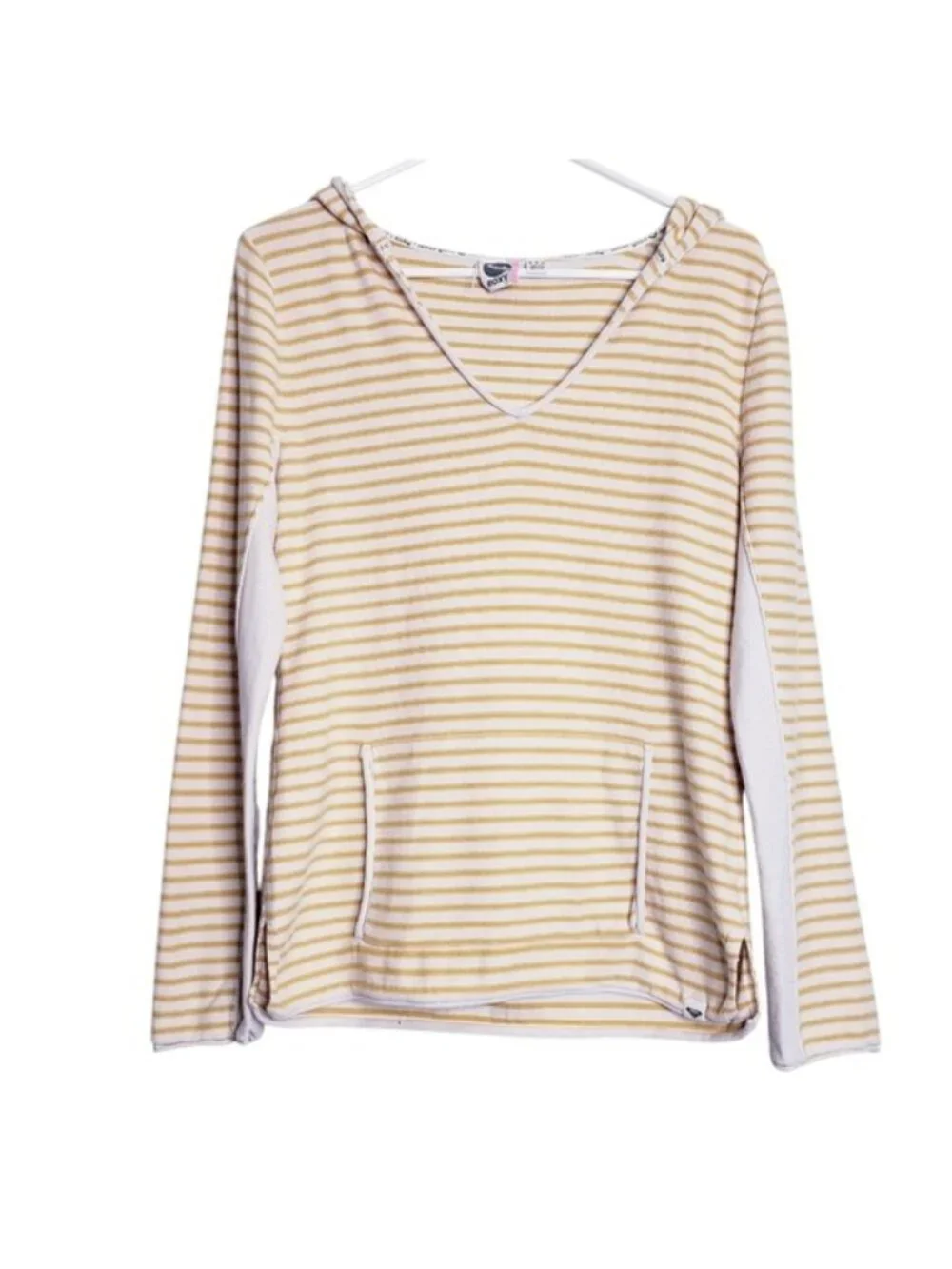 Roxy Yellow Striped V-Neck Beach Pullover Lightweight Hoodie Girls Youth Size XL